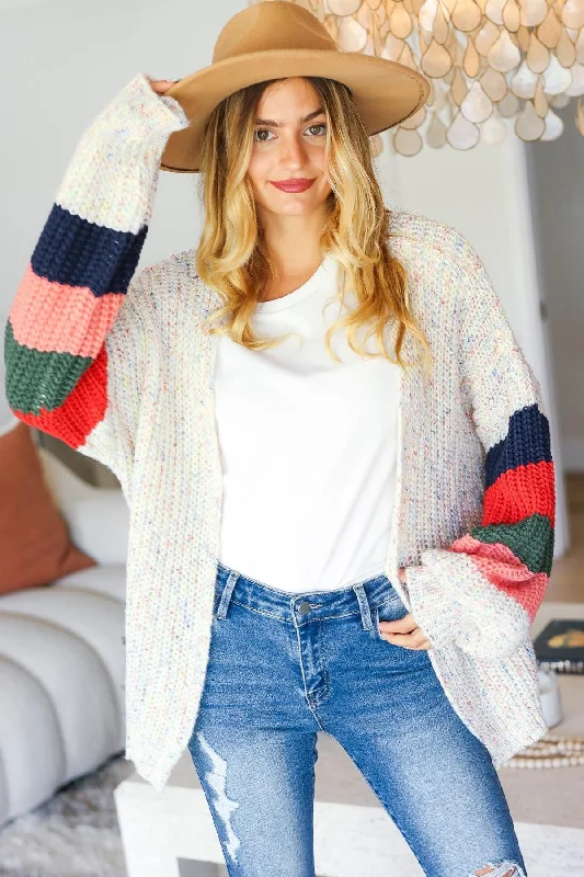 PLUS MULTI COLOR OVERSIZED SWEATER OPEN CARDIGAN