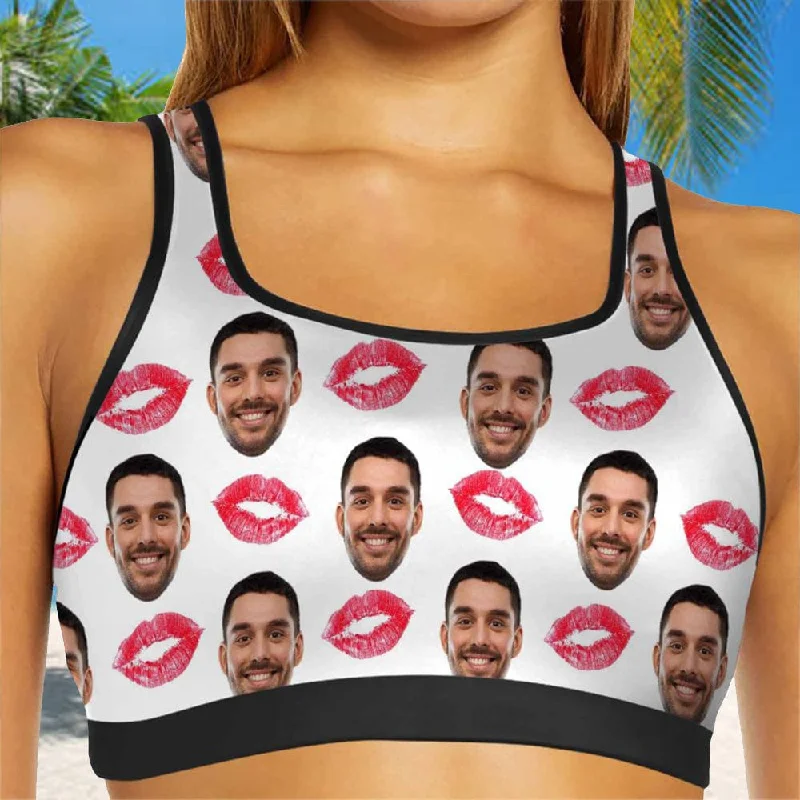 Bonus Savings Custom Husband Face Red Lips Sports Bra Personalized Women's All Over Print Yoga Sports Bra