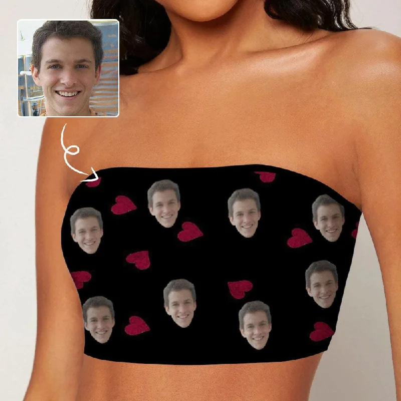 TIME-Limited Offer Custom Husband Face Red Heart Black Background Crop Top Personalized Women's Tube Top TIME-Limited Offer Custom Husband Face Red Heart Black Background Crop Top Personalized Women's Tube Top