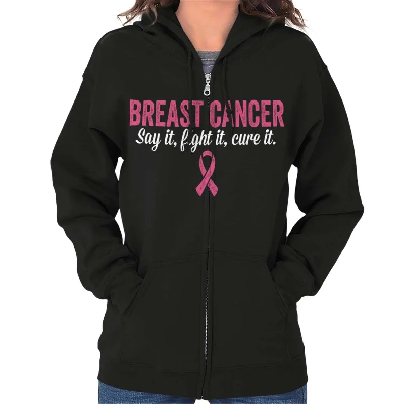 Instant Discount slim-fit hooded sweatshirtFight Cure Breast Cancer Zip Hoodie
