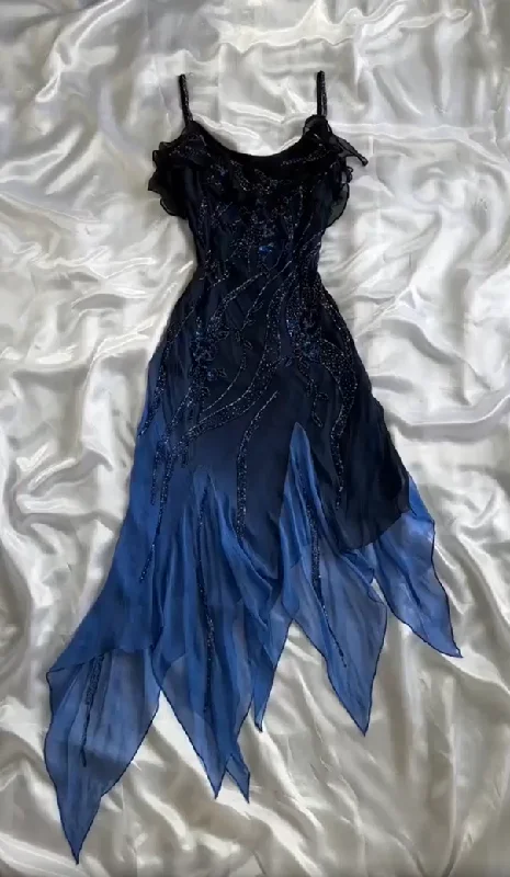 fitted dressNavy Blue Vintage Beading Charming Evening Party Dress, DP2502