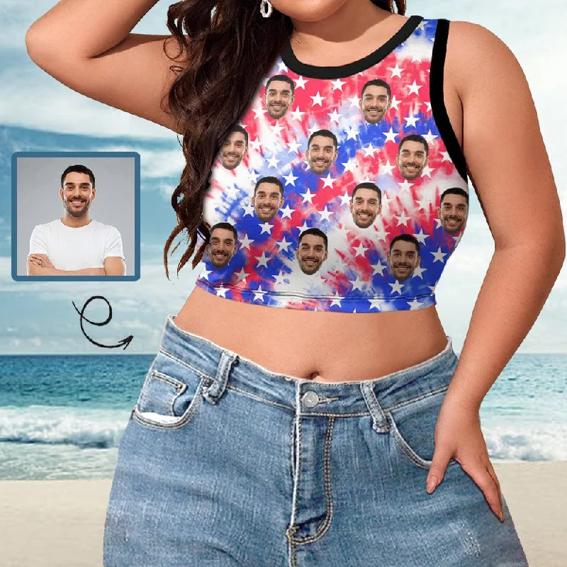 Mega Sale Personalized Tank Top with Custom Face Stars Women's High Neck Crop Top Swimsuits Bustier Mega Sale Personalized Tank Top with Custom Face Stars Women's High Neck Crop Top Swimsuits Bustier