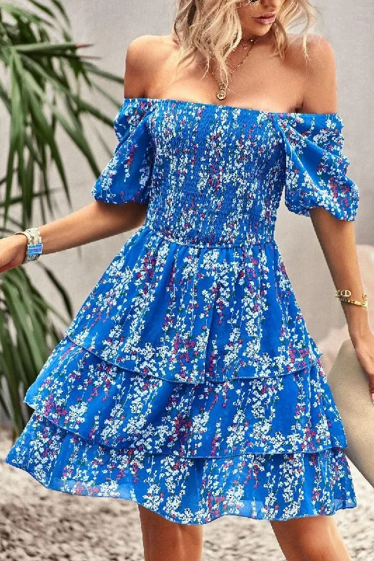 floral dressFLORAL PUFF SHOULDER CAKE DRESS