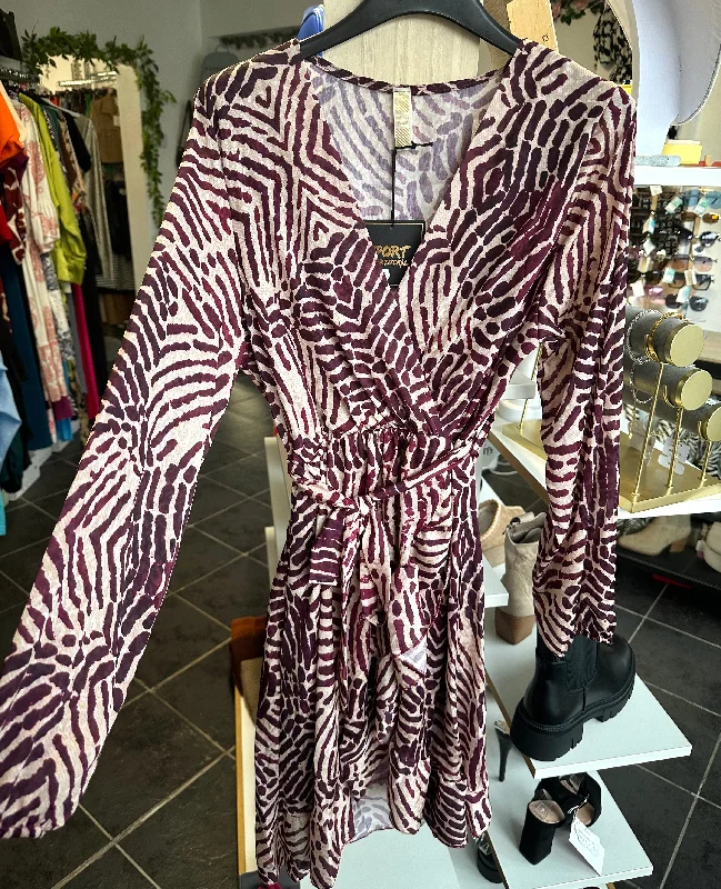 Super Deal Deep purple printed tie waist dress