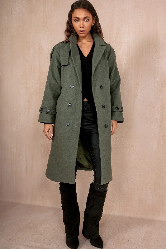 Epic Deals Ravi Khaki Double Breasted Belted Coat