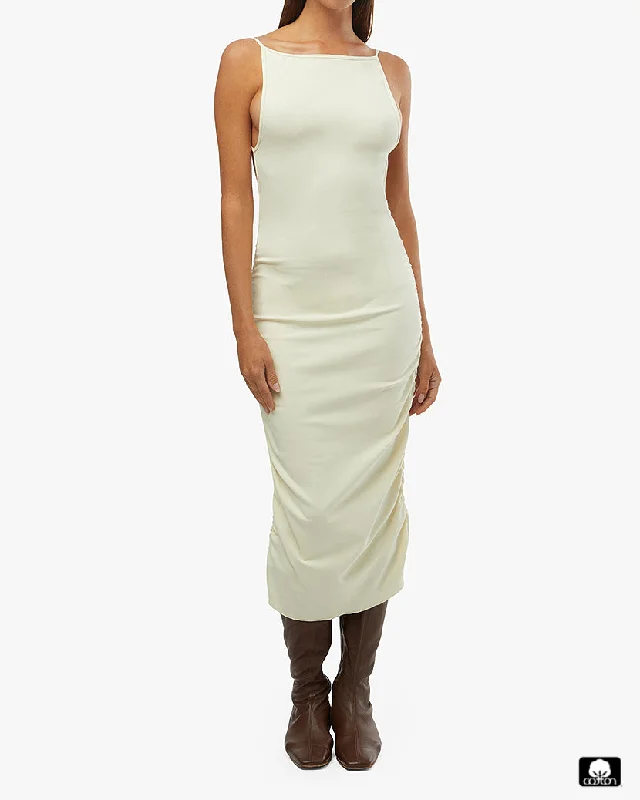 puff sleeve dressRuched High Neck Midi Dress