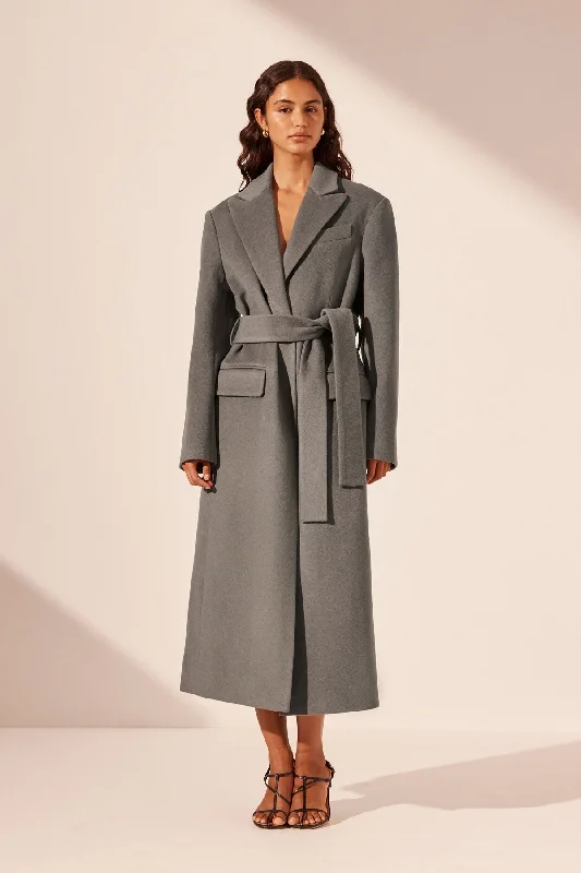 Markdown Madness LUNA OVERSIZED PEAK LAPEL COAT WITH BELT - GRAPHITE