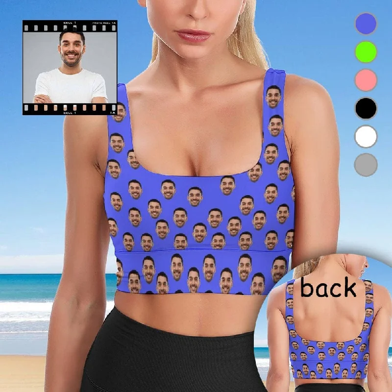 Savings Bonanza Custom Husband Face Six Colors Sports Bra Personalized Women's All Over Print Yoga Sports Bra