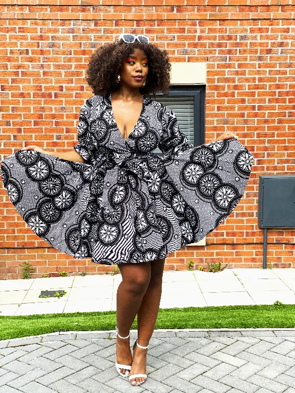 Reduced Prices casual day dressBala Ankara Mini Short Dress | Black and White African Print Reduced Prices casual day dressBala Ankara Mini Short Dress | Black and White African Print