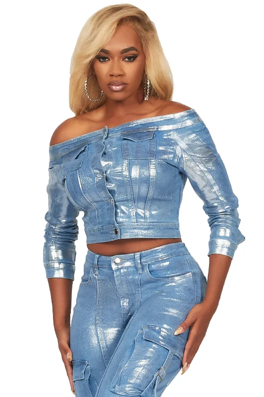 Today’s Deal Lovera Light Wash Foiled Denim Jacket
