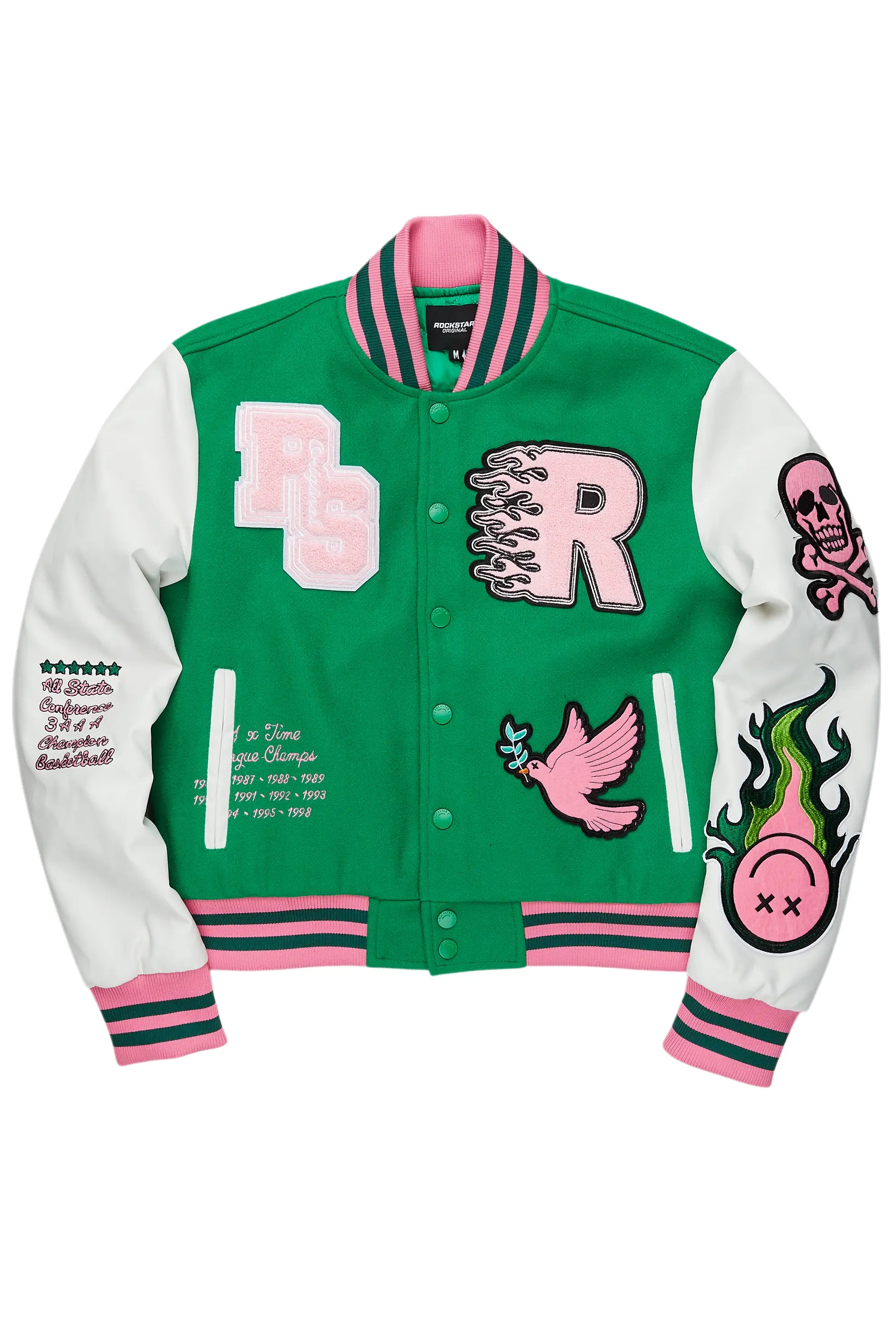 Clearance Sale Aniya Green Oversized Varsity Jacket