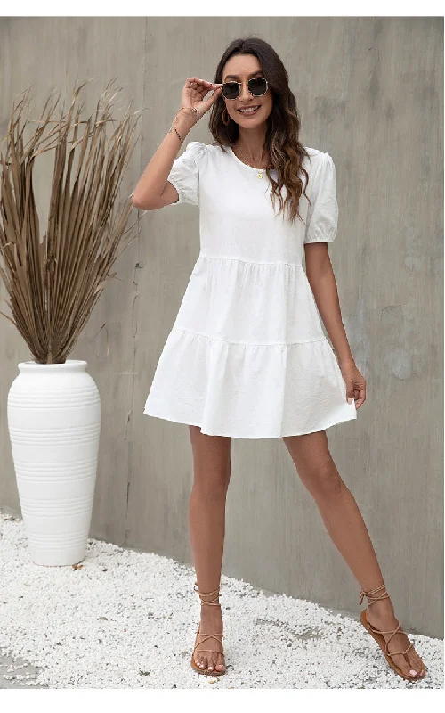 layered dressRandi Contrast Poplin Babydoll Dress - White