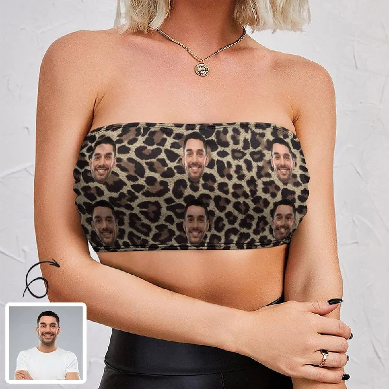 Crazy Deals Women's Custom Husband Face Crop Top Leopard Print Tube Top