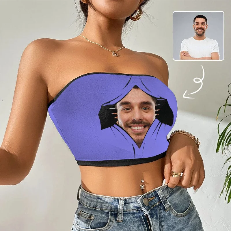 Today's Special Custom Husband Face See Purple Background Crop Top Personalized Women's Tube Top Today's Special Custom Husband Face See Purple Background Crop Top Personalized Women's Tube Top
