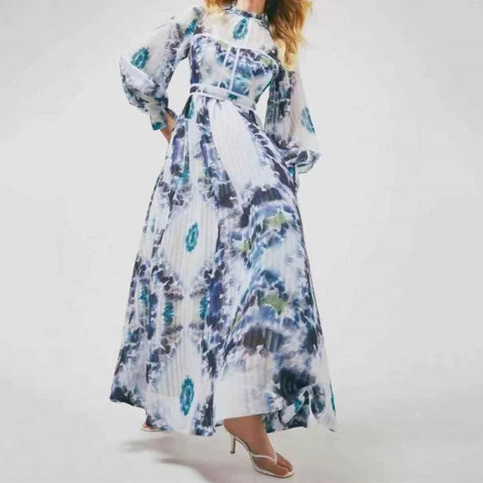 boho dressKittenAlarm - Talitha Tie-dye Poet Sleeves Maxi Dress