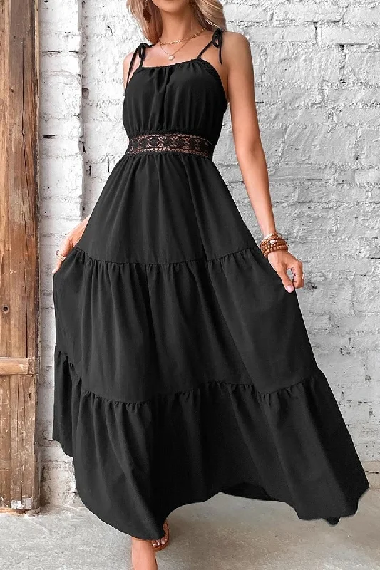 relaxed fit dressTIED STRING SPAGHETTI STRAP LACE WAIST MAXI DRESS