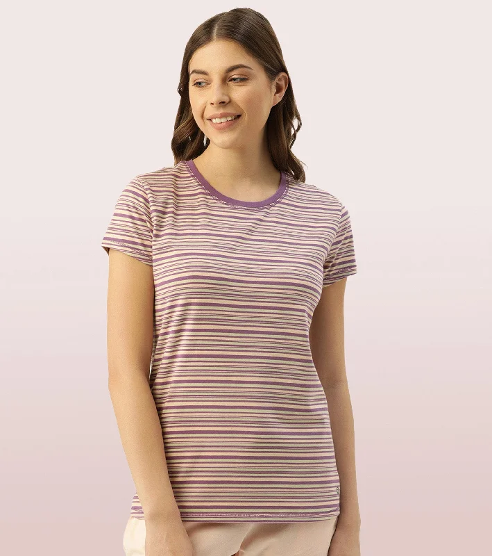 Time-Limited Offer Basic Crew Tee – Striped | Short Sleeve Crew Neck Stretch Cotton Tee