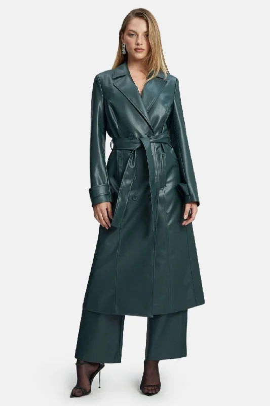 Fantastic Offers Vegan Leather Trench Coat - Evergreen