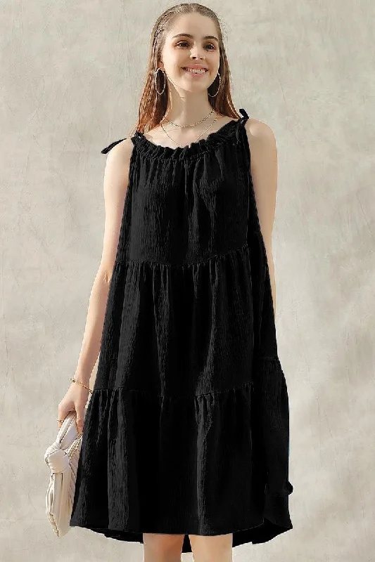 textured dressSHOULDER BOW TIE PRAIRIE DRESS