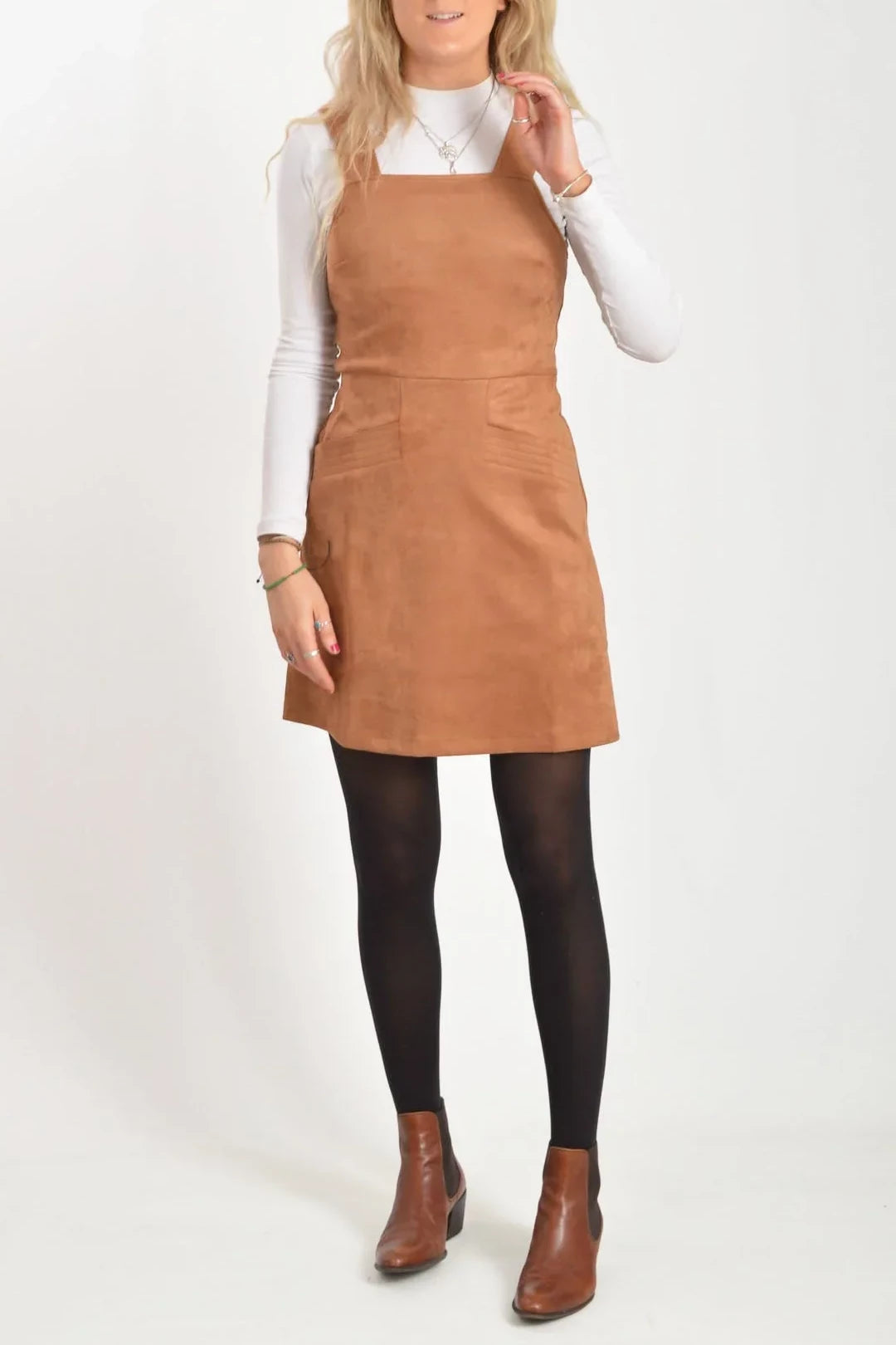 Grand Opening Sale Faux Suede Pinafore Dress