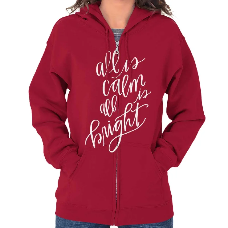 Holiday Sale sporty hooded sweatshirtAll Is Calm Christmas Zip Hoodie