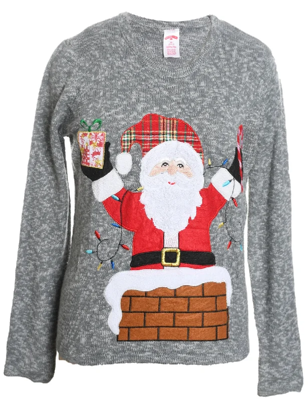 TIME-Limited Offer Santa Claus Design Grey Classic Christmas Jumper - M