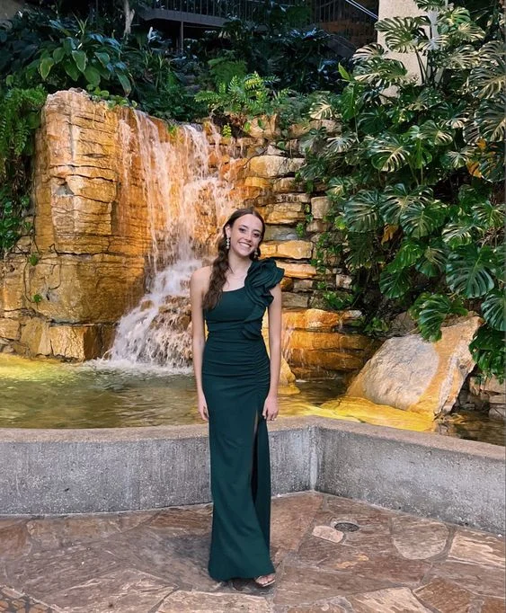 Act Now tiered dressDark Green Elegant Long Prom Dress with Slit,DP935