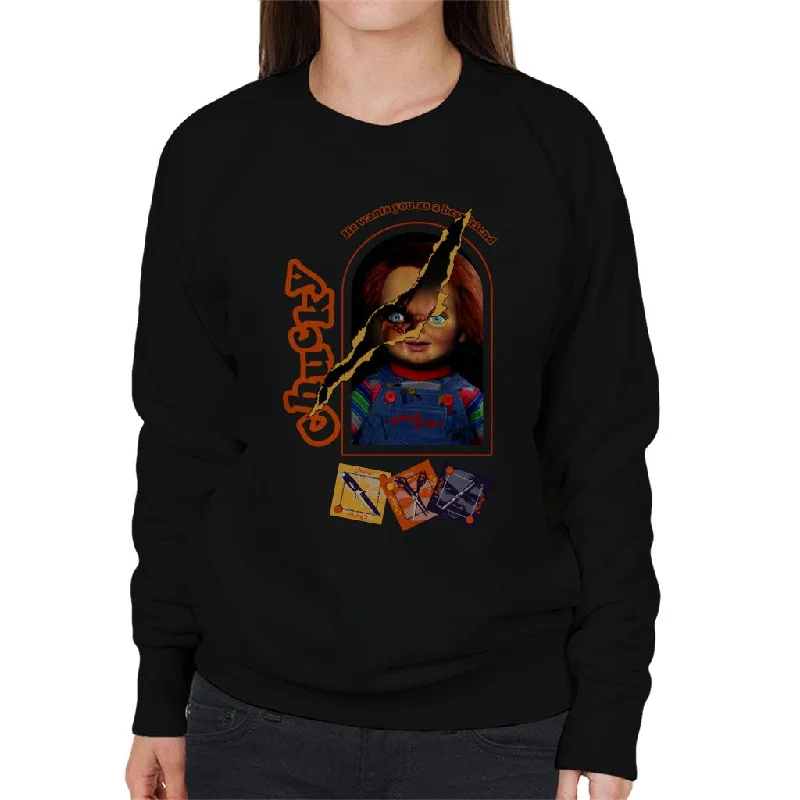 Quick Sale functional sports hoodieChild's Play Chucky He Wants You As A Best Friend Women's Sweatshirt Quick Sale functional sports hoodieChild's Play Chucky He Wants You As A Best Friend Women's Sweatshirt