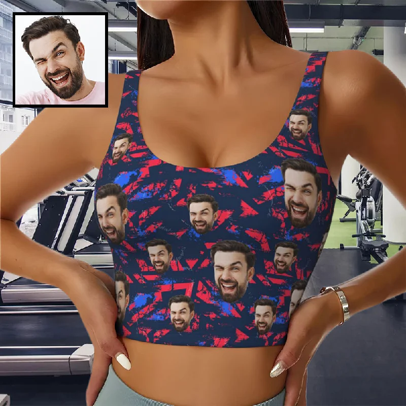 The Best Prices Custom Face Fragments Sports Bra Personalized Women's All Over Print Yoga Sports Bra