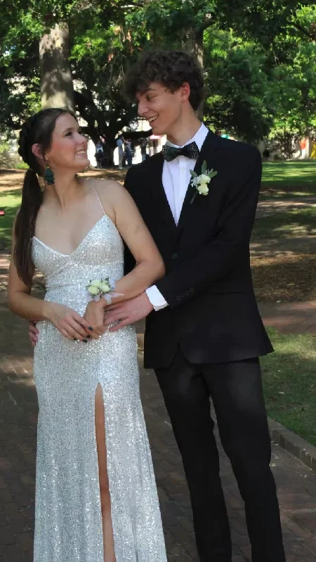 Savings Spectacular office dressGlitter Sequined Simple Long Prom Dress with Slit,DP944