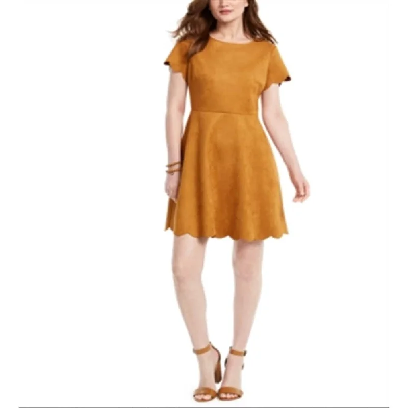 Big Savings Pappagallo Women's Faux Suede Zippered Short Sleeve Jewel Neck Short Fit Flare Dress Yellow Size 4
