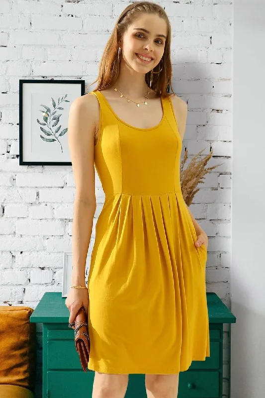 tiered dressCASUAL SLEEVELESS PLEATED POCKETS DRESSES