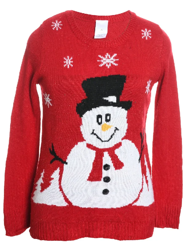 Big Savings Snowman Design Red Christmas Jumper - M