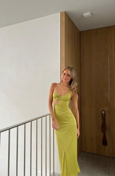 mini dressGreen One Shoulder Cut Out Simple Party Dress, DP2243