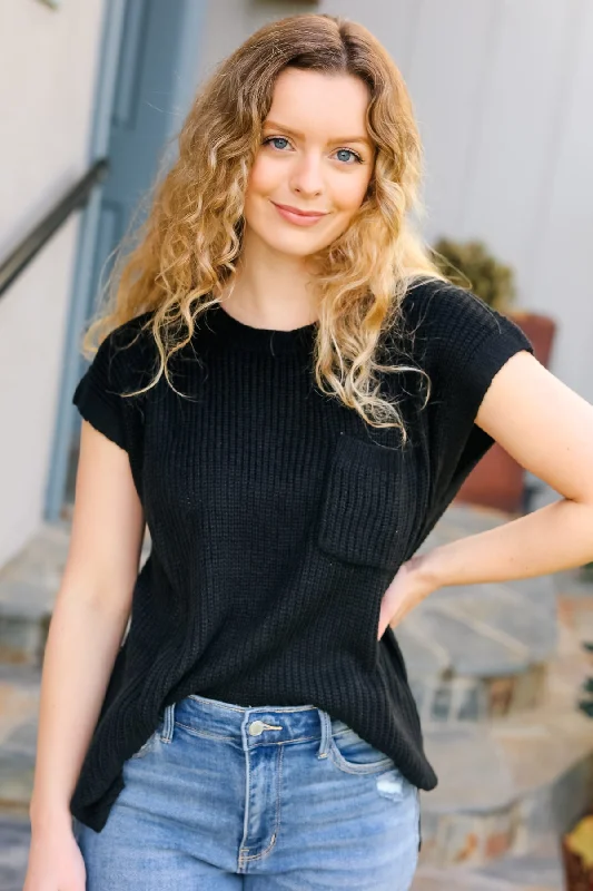 Final Sale Best In Bold Black Dolman Ribbed Knit Sweater Top (Open Pack)