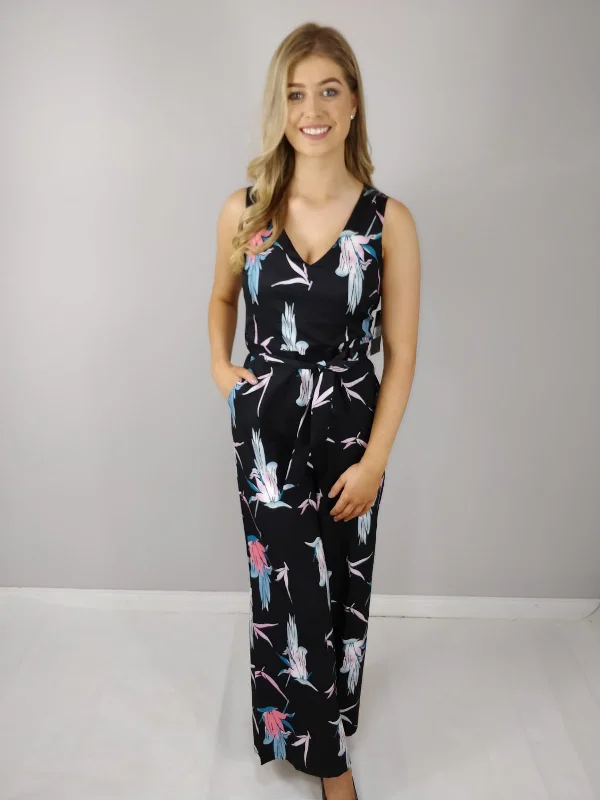 wrap-around dressMilana Black Floral Pocket Jumpsuit