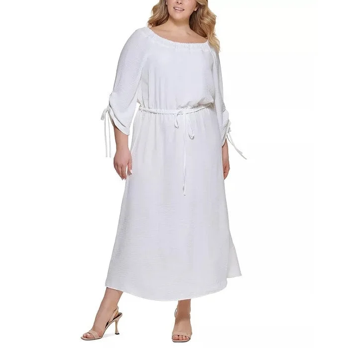 Stock Up and Save Calvin Klein Women's Plus Size Off-The-Shoulder Crepe Dress White Size 14W Stock Up and Save Calvin Klein Women's Plus Size Off-The-Shoulder Crepe Dress White Size 14W