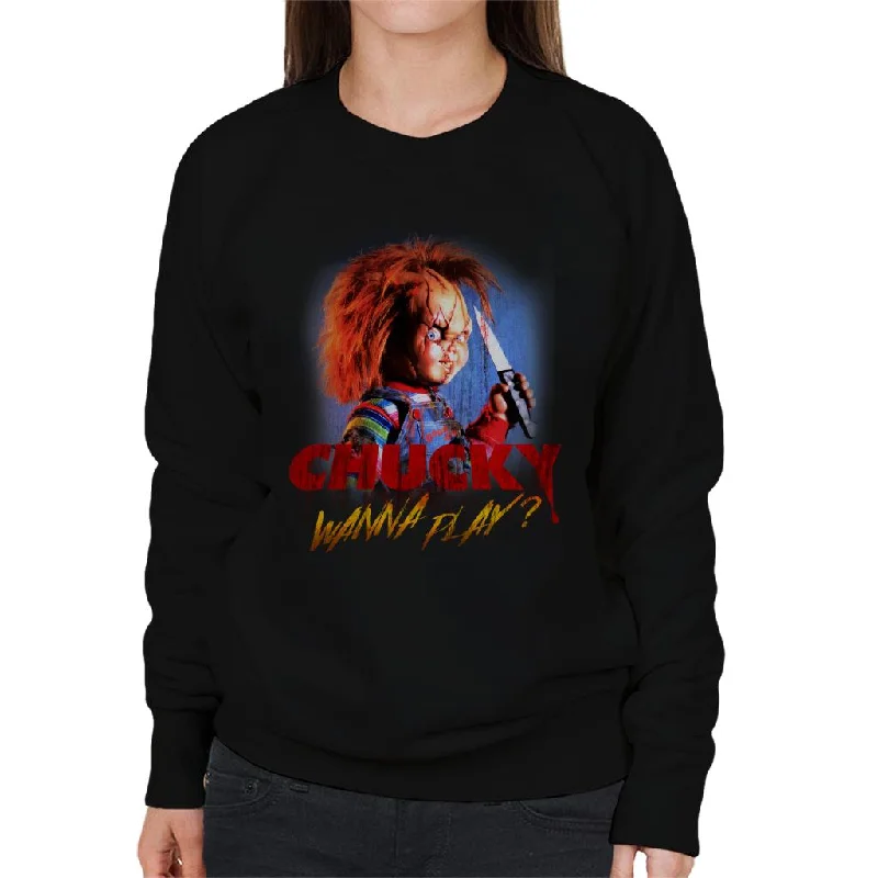 Low Prices graphic gym sweatshirtChucky Wanna Play Crazed Face Women's Sweatshirt