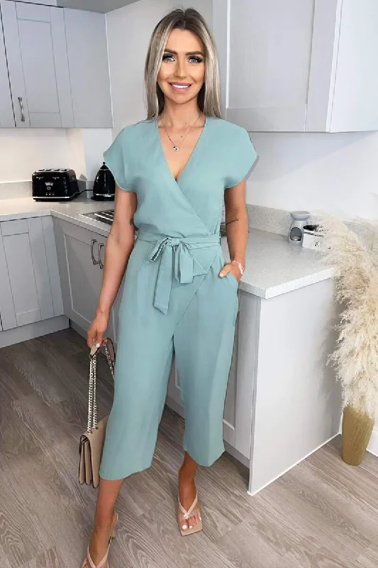 chic dressCloda Sage Green Wrap Belted Jumpsuit