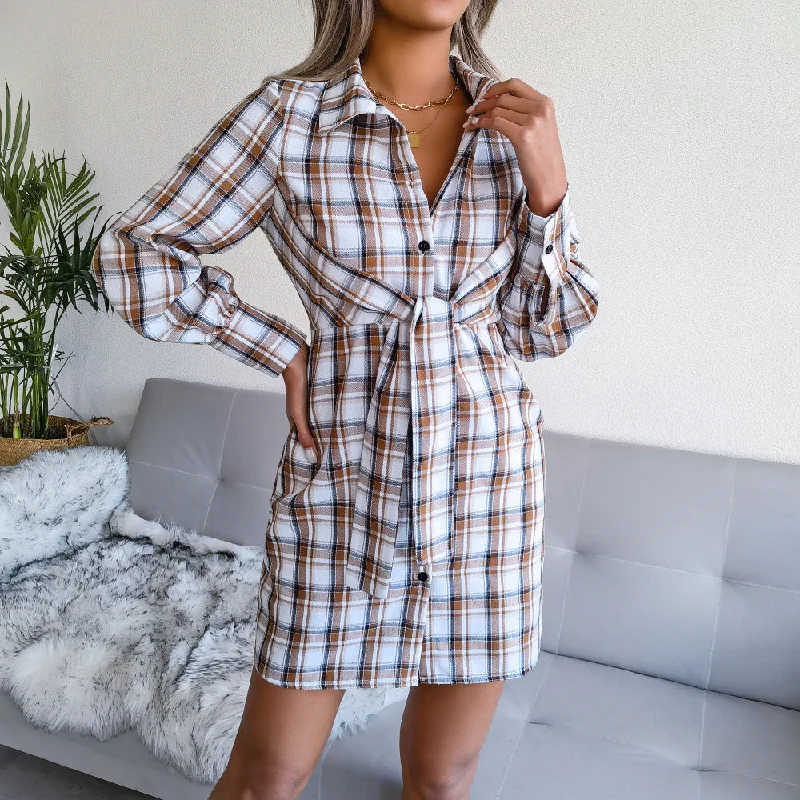 casual midi dressDallas Cotton Plaid Tie Front Shirt Dress