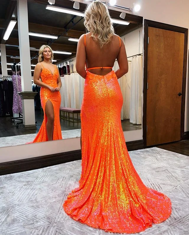 Bargain Prices casual evening dressOrange Sparkly Mermaid V Neck Sequins Prom Dresses with Appliques,DP723 Bargain Prices casual evening dressOrange Sparkly Mermaid V Neck Sequins Prom Dresses with Appliques,DP723