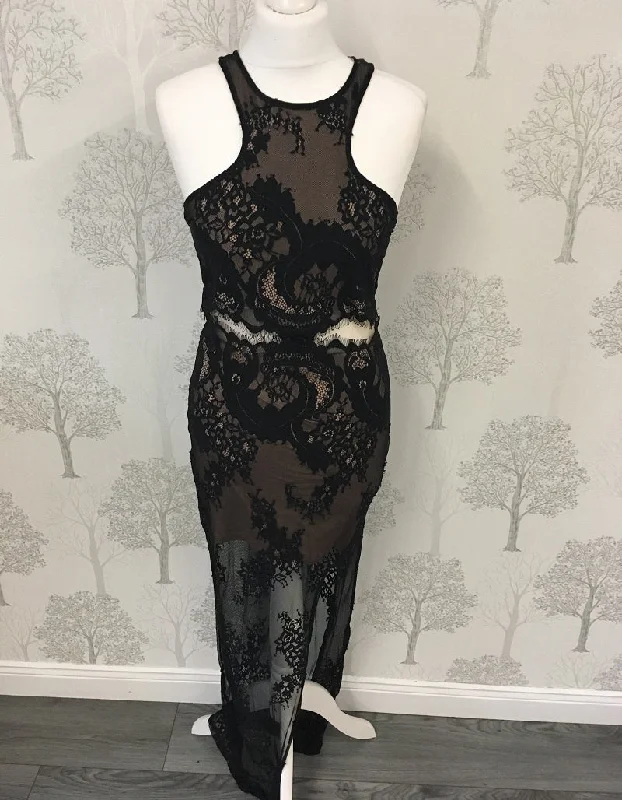 classic fit-and-flare dressJordyn Black Lace Racer Back Maxi Dress