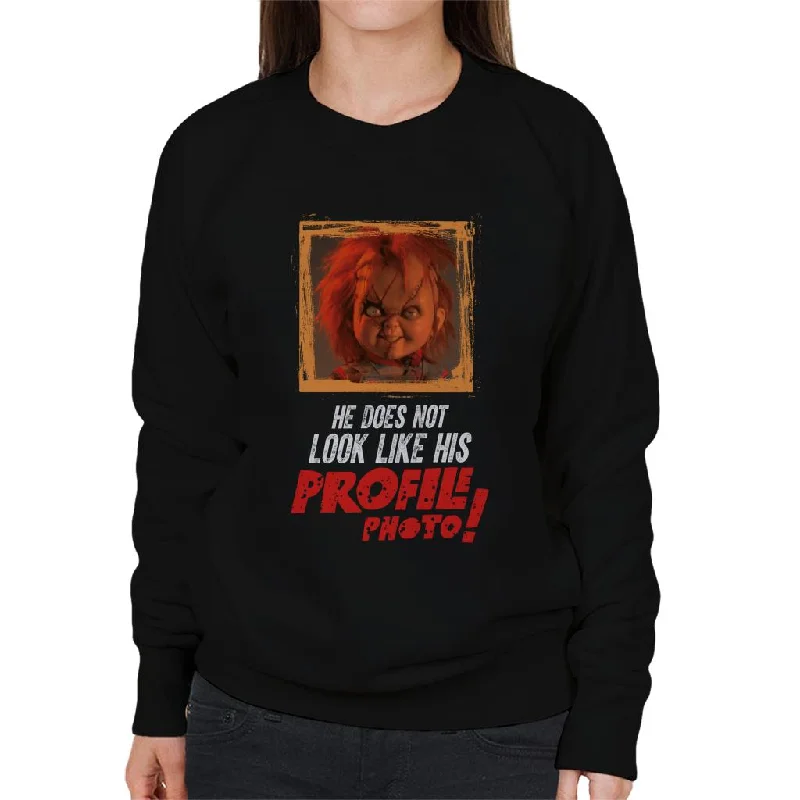 Limited Time Discount long-sleeve athletic hoodieChucky He Does Not Look Like His Profile Photo Women's Sweatshirt Limited Time Discount long-sleeve athletic hoodieChucky He Does Not Look Like His Profile Photo Women's Sweatshirt
