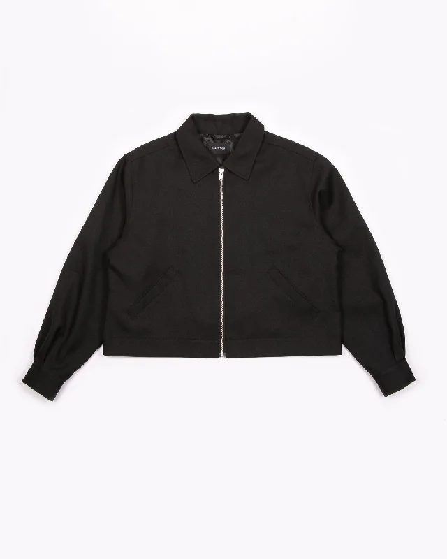Special Promotion Crop Harrington Jacket - Black Sharkskin
