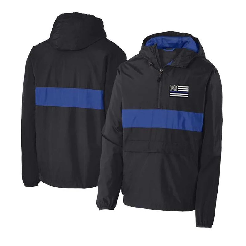 Thin Blue Line 1/2 Zip Hooded Windbreaker, Unisex, Embroidered