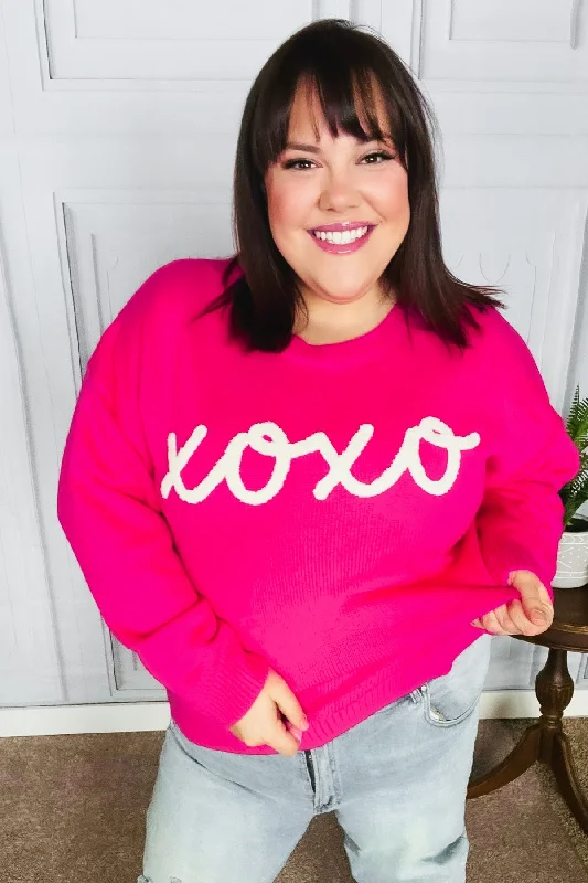 Price Reduction Love In the Air Fuchsia "Xoxo" Embroidered Sweater (Open Pack)