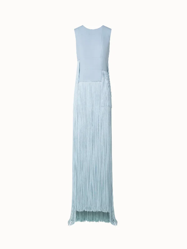 spaghetti strap dressLong Silk Gown with Assymetrical Fringes