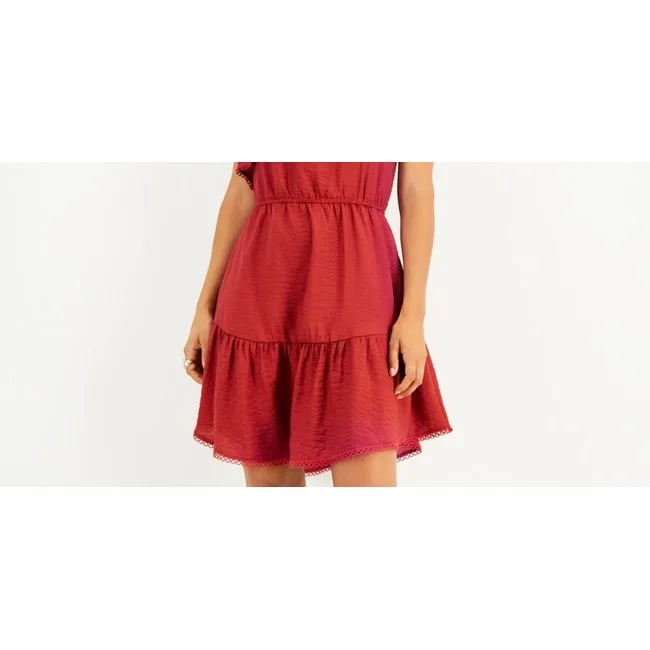 Fantastic Offers Bar Iii Women's One Shoulder Ruffled Hem Dress Red Size Large