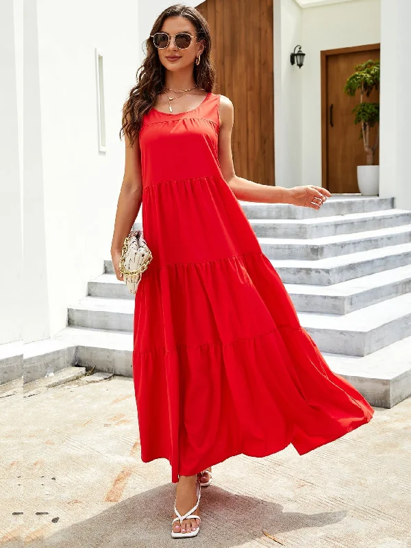 comfy dressKittenAlarm - Solid Ruffle Hem Tank Maxi Dress