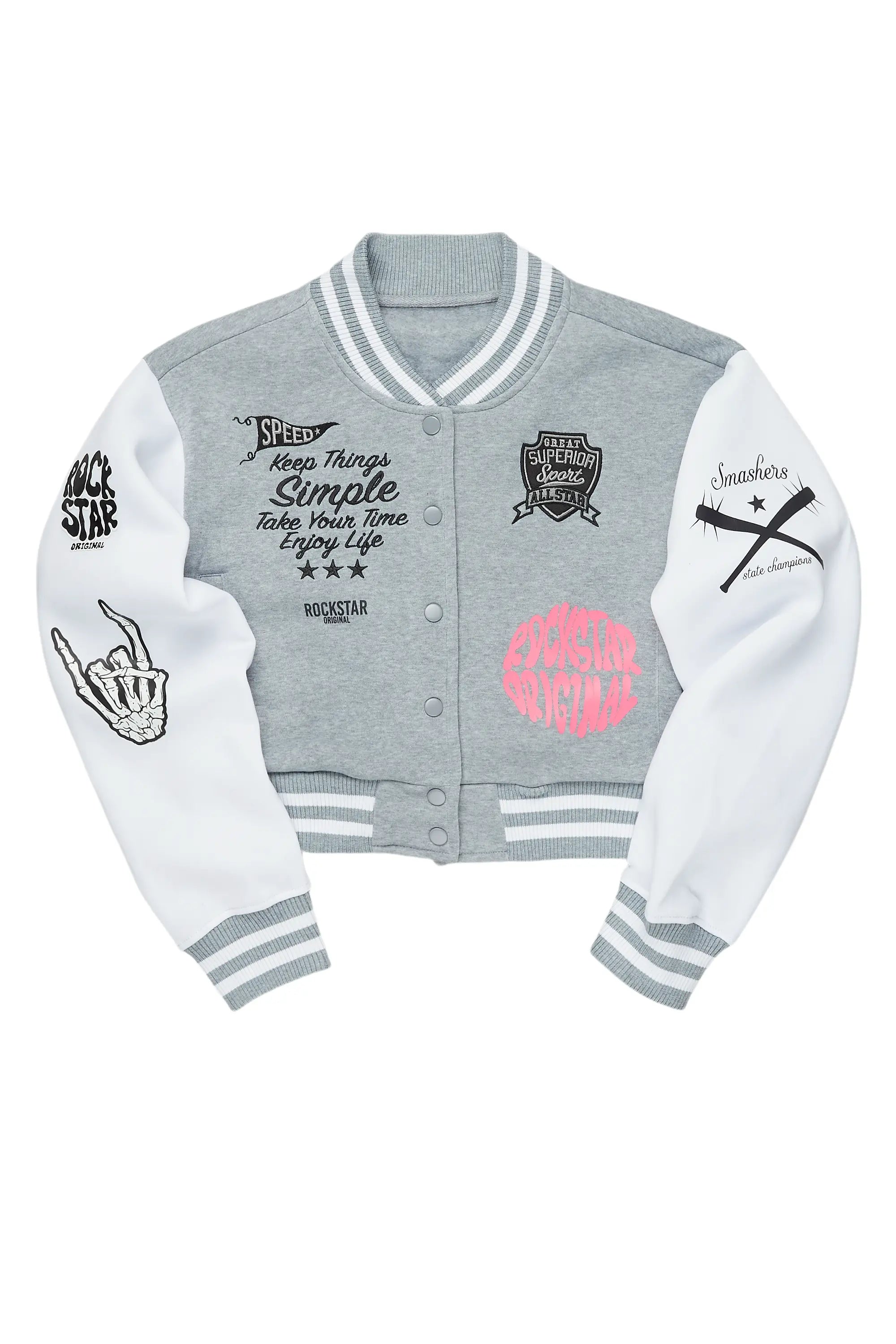 Steals and Deals Talyka Heather Grey Varsity Jacket